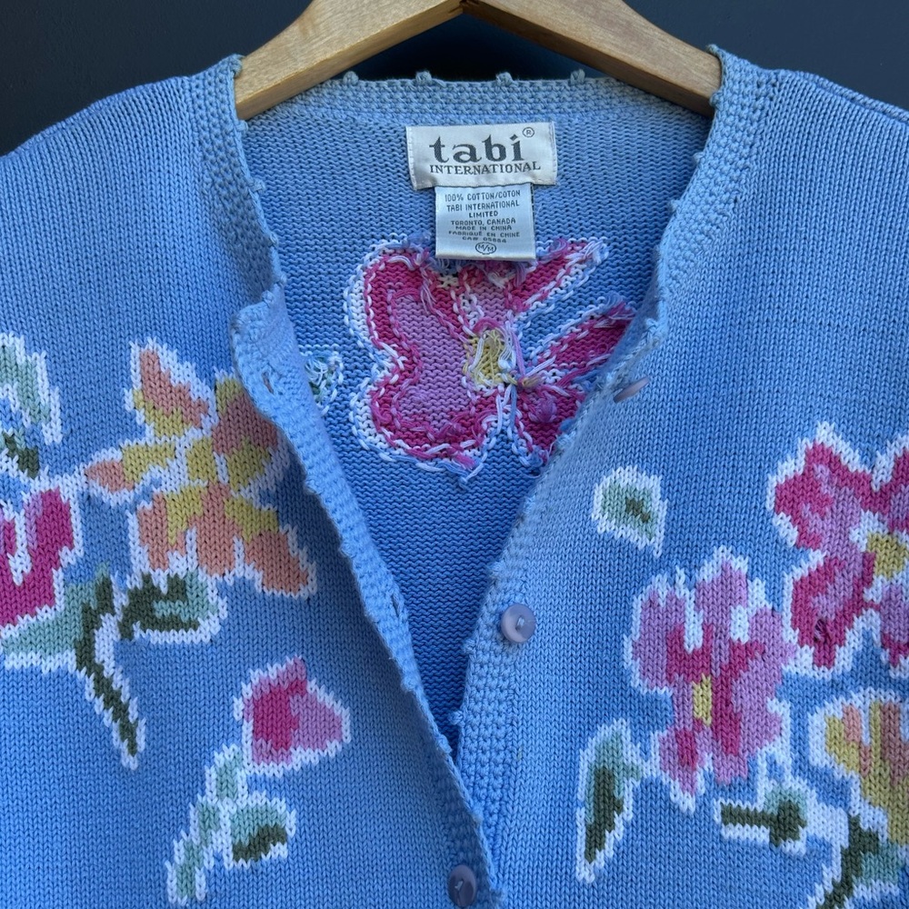 Tabi International Blue Floral Cotton Embroidered Sweater - M - Picture 6 of 7